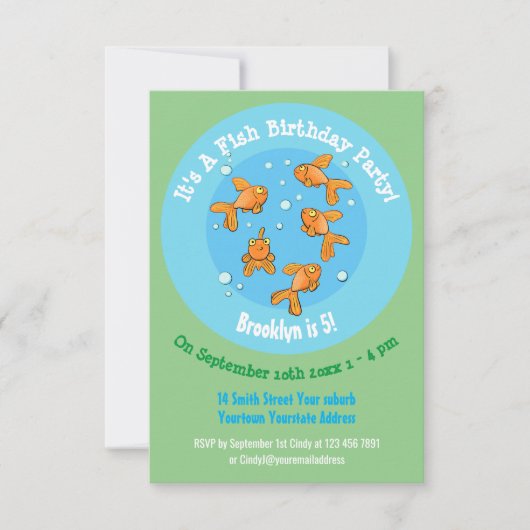 かわいい金魚の漫画の誕生日の招待 招待状 (正面)