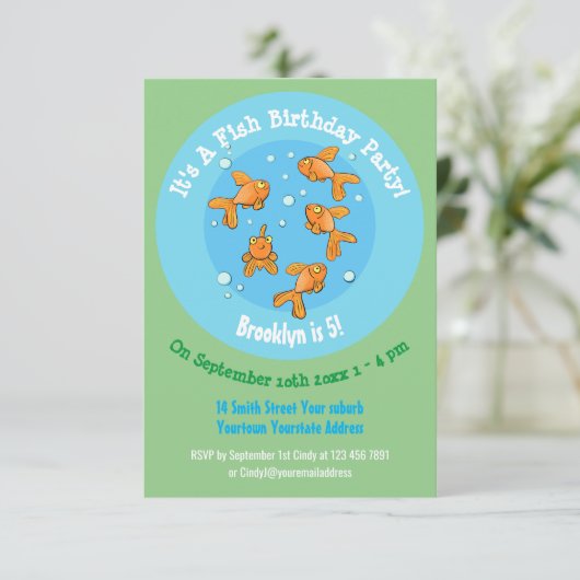 かわいい金魚の漫画の誕生日の招待 招待状 (スタンド正面)