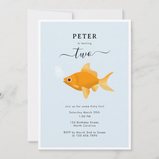 かわいい金魚スイミングウォーター子供の誕生日パーティー 招待状 (正面)