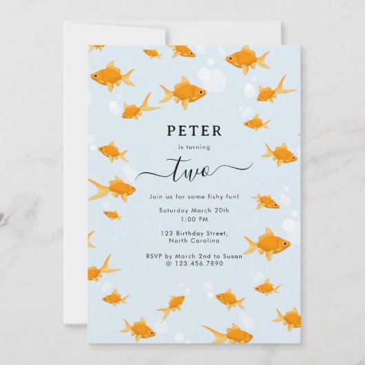 かわいい金魚釣りおもしろい子供の誕生日パーティー 招待状 (正面)
