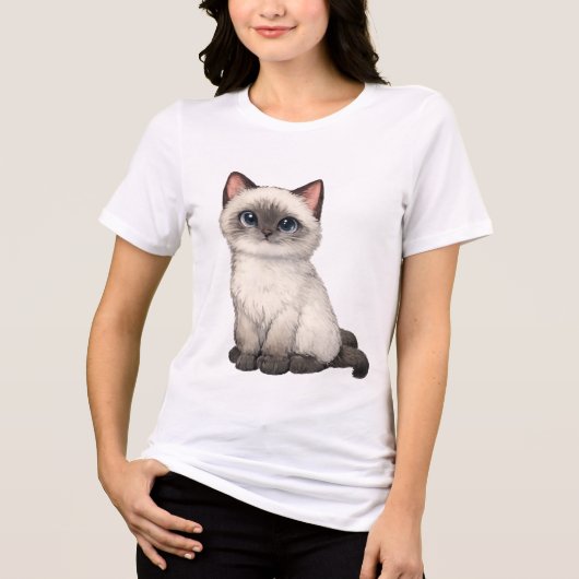かわいい金魚鉢の子猫 トライブレンドTシャツ (正面)