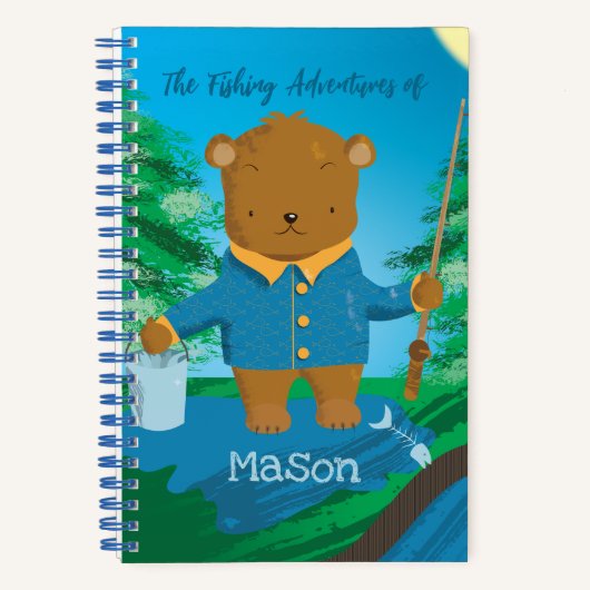 かわいい釣りの茶色のクマの子供のスパイラルノートブック ノートブック (正面)