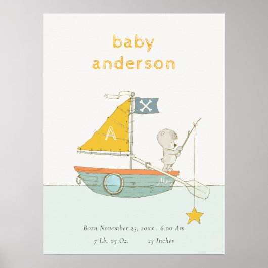 かわいい釣りクマ星セイルボート子供モノグラムベビー ポスター (正面)