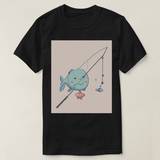 かわいい釣り好きギフト 釣り竿 魚 イラスト Tシャツ (デザイン正面)