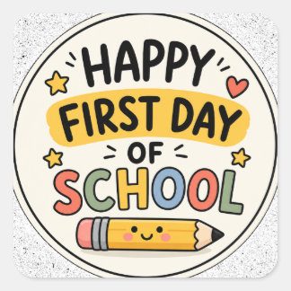 かわいい鉛筆のイラストが可愛い「よい学校の初日」文房具デザイン スクエアシール