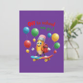  かわいい鉛筆のスケートボード | 楽しい新学期  招待状 (スタンド正面)