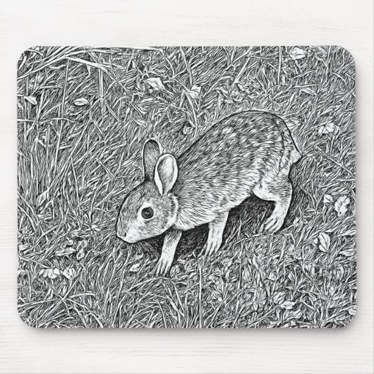 かわいい鉛筆デッサンウサギ マウスパッド (正面)