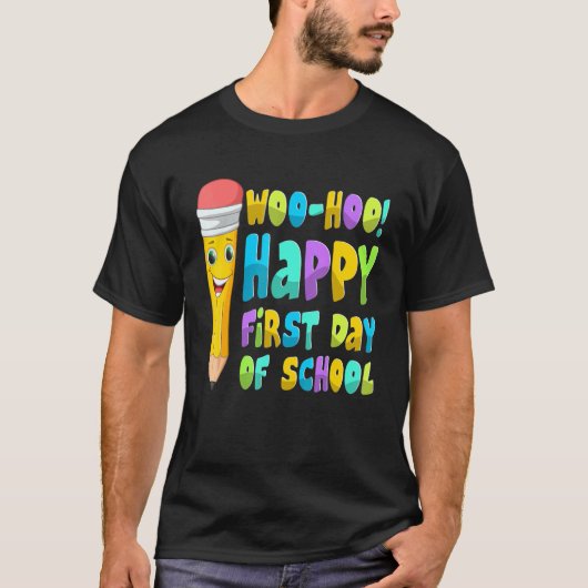 かわいい鉛筆ハッピーファースト初日の学校先生スタッド Tシャツ (正面)