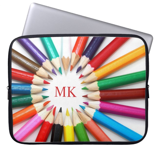 かわいい鉛筆モノグラムのラップトップスリーブ ラップトップスリーブ (正面)
