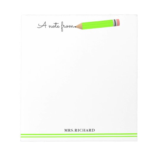 かわいい鉛筆Aノート先生 パーソナライズされた ノートパッド (正面)