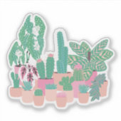かわいい鉢植えの観葉植物ステッカー シール (正面)