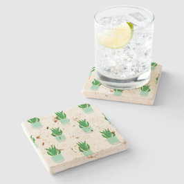 かわいい鉢植えスネークプラントパターン ストーンコースター