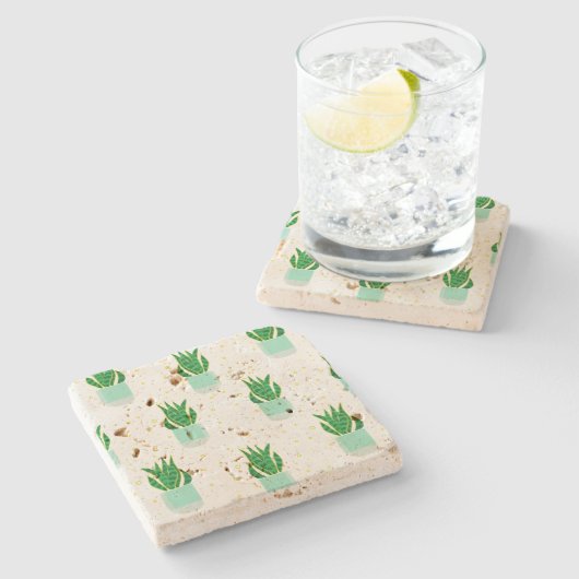 かわいい鉢植えスネークプラントパターン ストーンコースター (横)