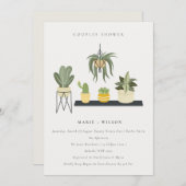 かわいい鉢植え多肉植物カップルのシャワー 招待状 (正面/裏面)