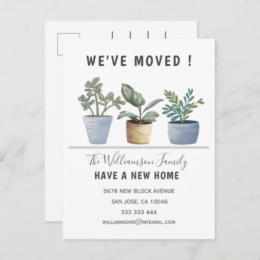 かわいい鉢植え引っ越しました発表 案内ポストカード (正面/裏面)