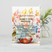 かわいい鉢植え花バースデーパーティ招待状 招待状 (スタンド正面)