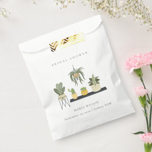 かわいい鉢状の葉状の多肉植物ブライダルシャワー フェイバーバッグ (封をした状態)