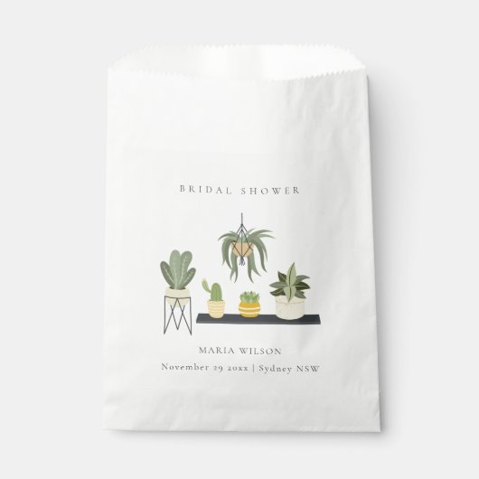 かわいい鉢状の葉状の多肉植物ブライダルシャワー フェイバーバッグ (正面)