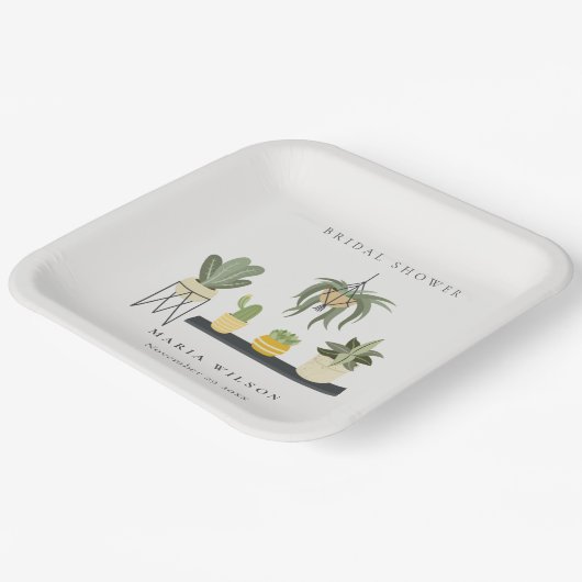 かわいい鉢状の葉状の多肉植物ブライダルシャワー ペーパープレート (傾斜あり)