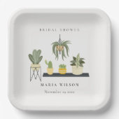 かわいい鉢状の葉状の多肉植物ブライダルシャワー ペーパープレート (正面)