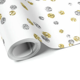 かわいい銀の金ゴールド柄新年 ラッピングペーパー