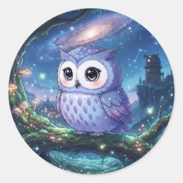 かわいい銀河フクロウステッカー ラウンドシール