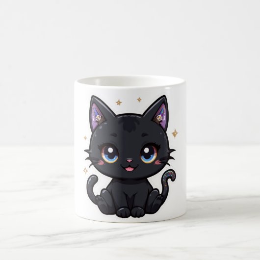 かわいい銀河系ブラックキャットマグカワイティシチュアル子猫 コーヒーマグカップ (中央)