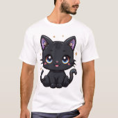 かわいい銀河系ブラックキャットマジカルかわいい子猫Tシャツ Tシャツ (正面)