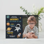 かわいい銀河系ロケットパーティー招待状と写真 招待状 (スタンド正面)