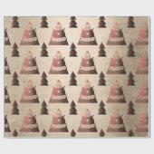 かわいい銅バラ金ゴールドクリスマスツリーベアパターン ラッピングペーパー (フラット)