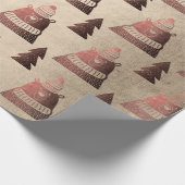 かわいい銅バラ金ゴールドクリスマスツリーベアパターン ラッピングペーパー (角)