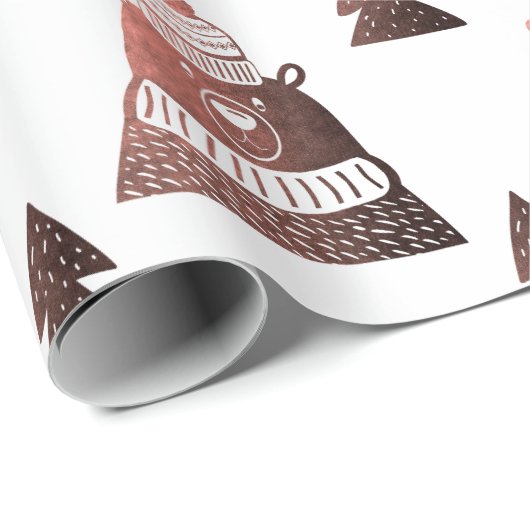 かわいい銅バラ金ゴールドクリスマスツリーベアパターン ラッピングペーパー (ロールコーナー)