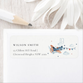 かわいい錆のネイビーキッド飛行機雲スターアドレス ラベル