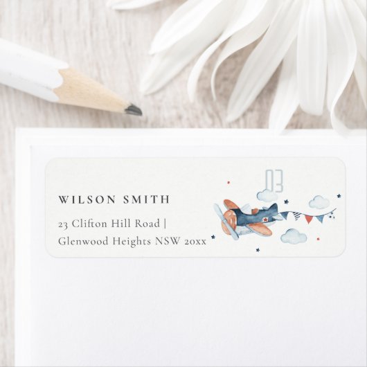 かわいい錆のネイビーキッド飛行機雲スターアドレス ラベル (インサイチュ)