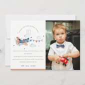 かわいい錆のネイビー飛行機雲キッズフォト誕生日 サンキューカード (正面)