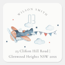 かわいい錆のネイビー飛行機雲スターズスカイアドレス スクエアシール