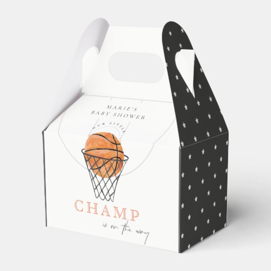 かわいい錆の私たちの小さなチャンプバスケットボールベビーシャワー フェイバーボックス (裏面サイド)