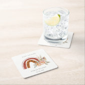 かわいい錆オレンジボホフローラレインボーベビーシャワー スクエアペーパーコースター (インサイチュ)