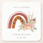 かわいい錆オレンジボホフローラレインボーベビーシャワー スクエアペーパーコースター (正面)