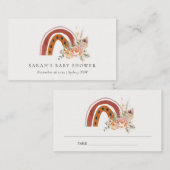 かわいい錆オレンジボホフローラレインボーベビーシャワー プレイスカード (正面/裏面)