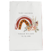 かわいい錆オレンジボホフローラレインボーベビーシャワー ミディアムペーパーバッグ (正面)