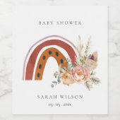 かわいい錆オレンジボホフローラレインボーベビーシャワー ワインラベル (シングルラベル)