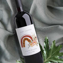 かわいい錆オレンジボホフローラレインボーベビーシャワー ワインラベル