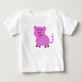 かわいい長い尾のピンクの豚 ベビーTシャツ