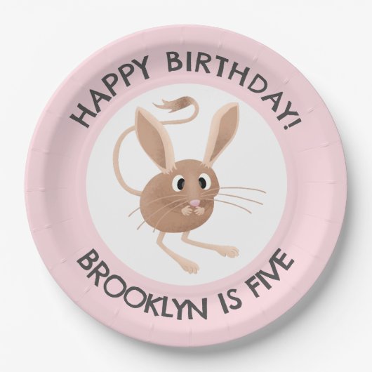 かわいい長い耳のジェルボアのパーソナライズされた誕生日 ペーパープレート (正面)