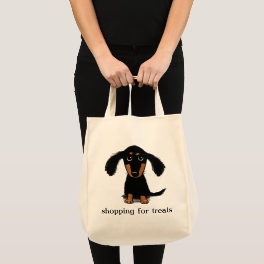 かわいい長い髪のダックスフントのウインナー犬の子犬 トートバッグ (正面(商品))