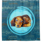 かわいい長い髪のダックスフントの子犬 シャワーカーテン (正面)