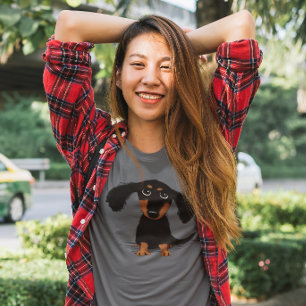 かわいい長い髪のダックスフントの小犬の漫画 Tシャツ
