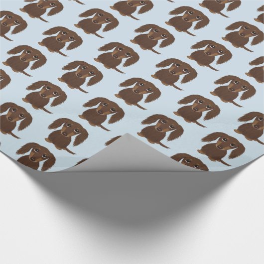かわいい長い髪のチョコレート色のダックスフント犬 ラッピングペーパー (角)