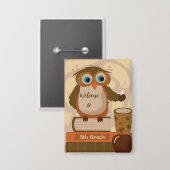 かわいい長方形フクロウのバックツースクールピンボタン 缶バッジ (正面/裏面)